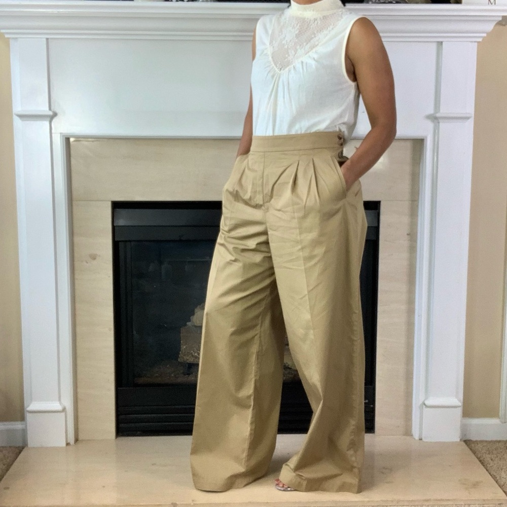 Ann Taylor Loft Side Button Poplin Wide Leg High Rise Pants, 14